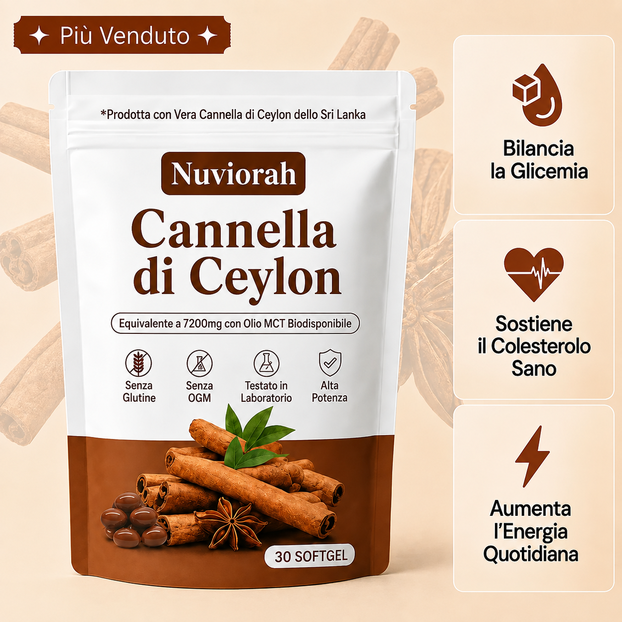 Cannella di Ceylon equivalente a 7200mg con Olio MCT